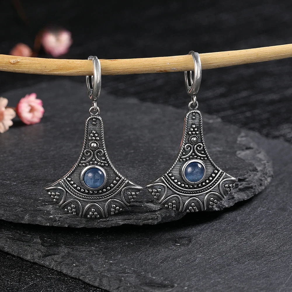 Long Natural Kyanite Earrings S925 Silver for Women