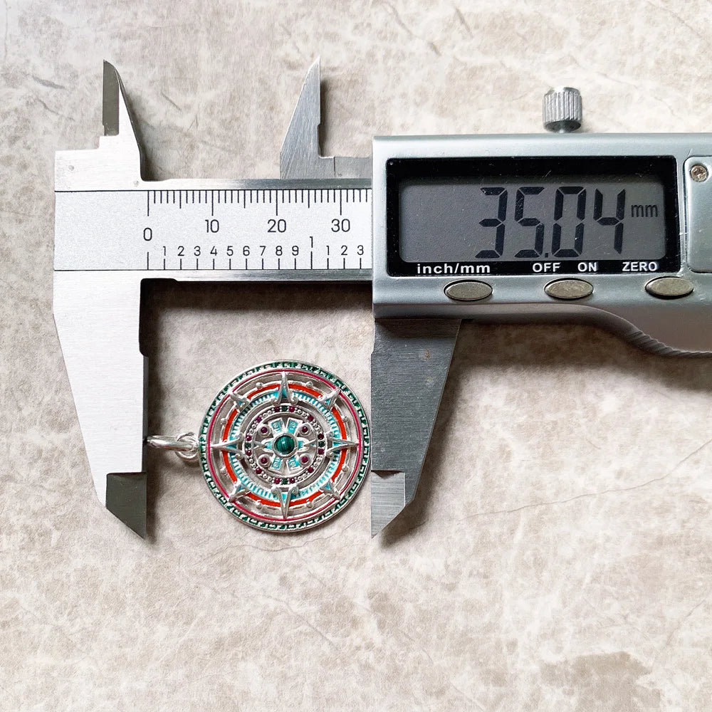 925 Sterling Silver Magical Amulet Mythical Aztec Compass Pendant Jewelry