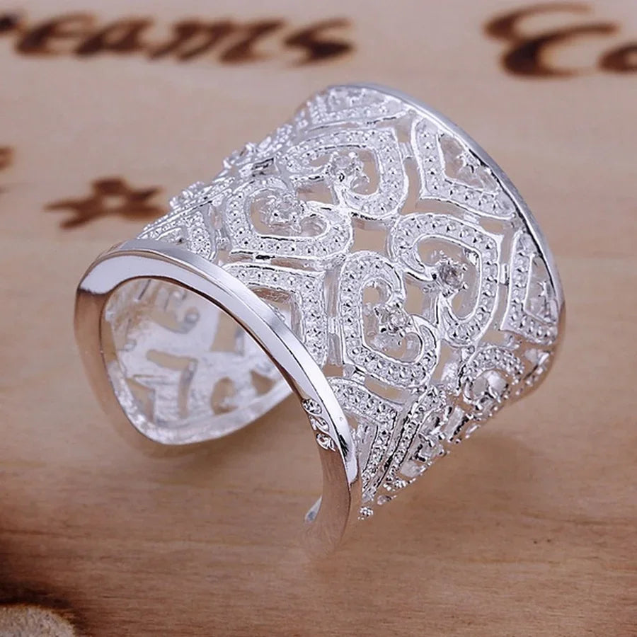 925 Sterling Silver Adjustable Ring Jewelry for Women with Crystal Hearts gorgeous