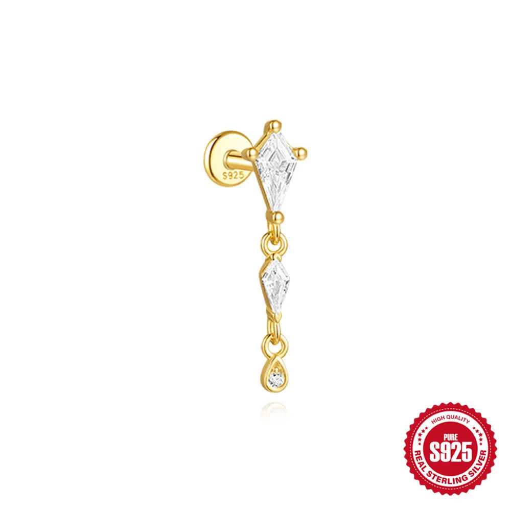 1PC 925 Sterling Silver Eight-pointed Star CZ Piercing Earring For Women Ins Tassel Chain Stud Earring Party Fine Jewelry