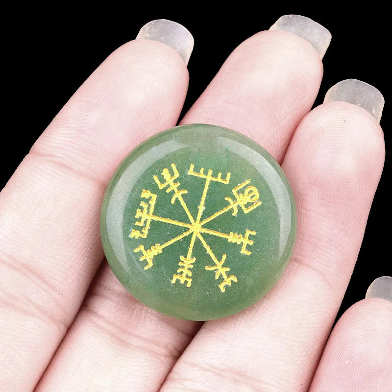Vegvisir Carving Crystal Stones Round for Energy Therapy Meditation Spiritual Home Decoration 25mm
