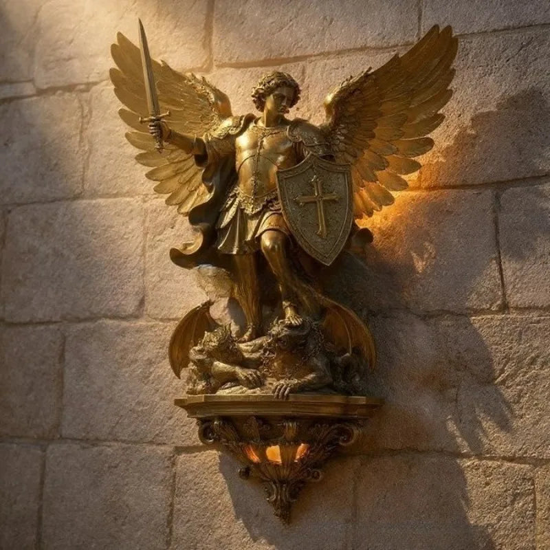 Hecate Wall Lamp Triple Goddess Three Headed Sculpture Archangel Michael Odin Statue Art Decor For Bedroom Living Room Witchcraft, Ritual