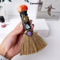 1pc Natural Crystal Heart Broom, Witchcraft Rituals Energy Cleansing Tool Quartz Witch Besom for Altar & Home Decor