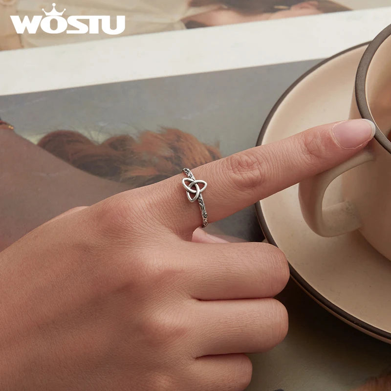 925 Sterling Silver Vintage Celtic Knot Open Ring For Good Luck Witch Knot Adjustable Rings Amulet Jewelry