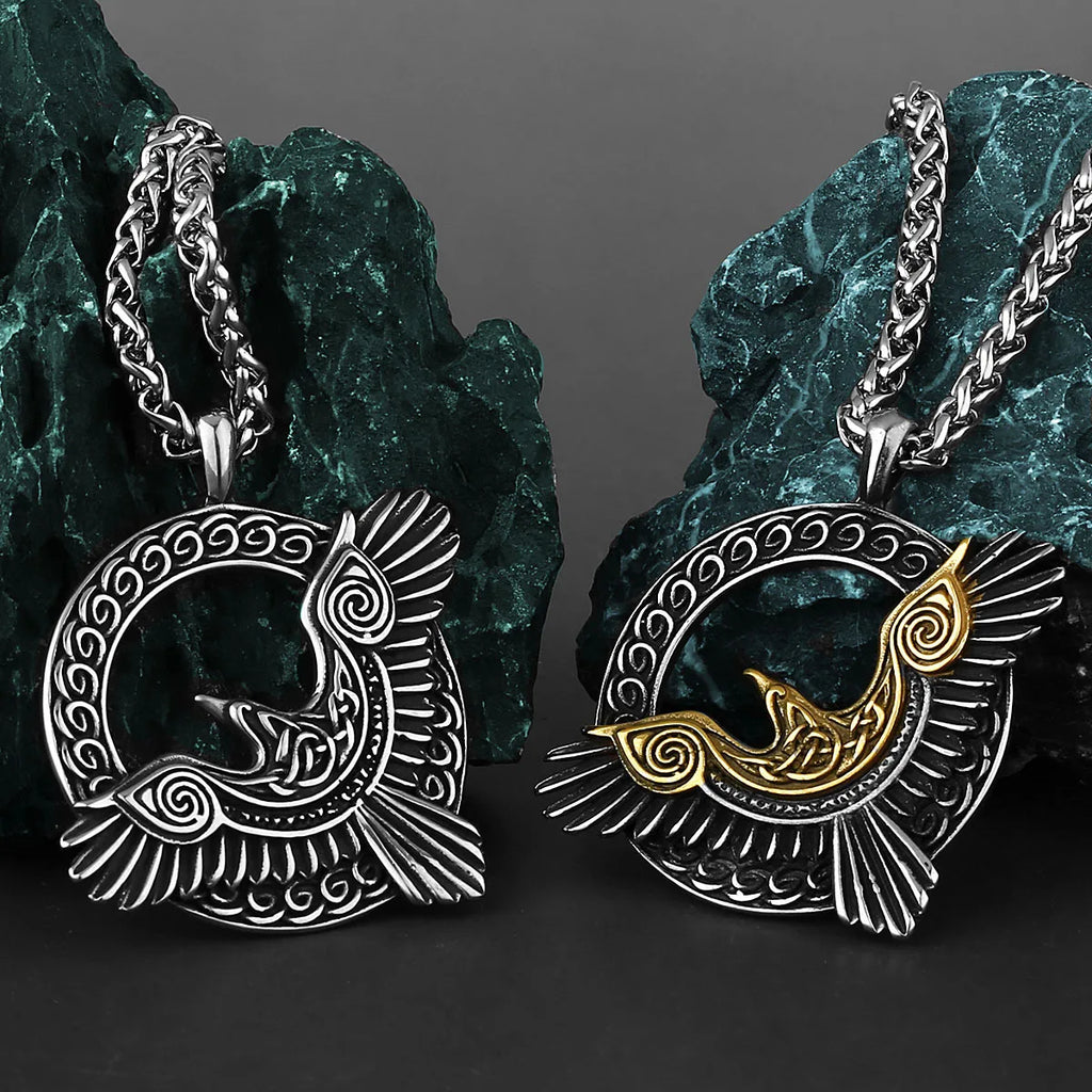 Viking Crow 316L Stainless Steel Pendant Necklace For Men Jewelry