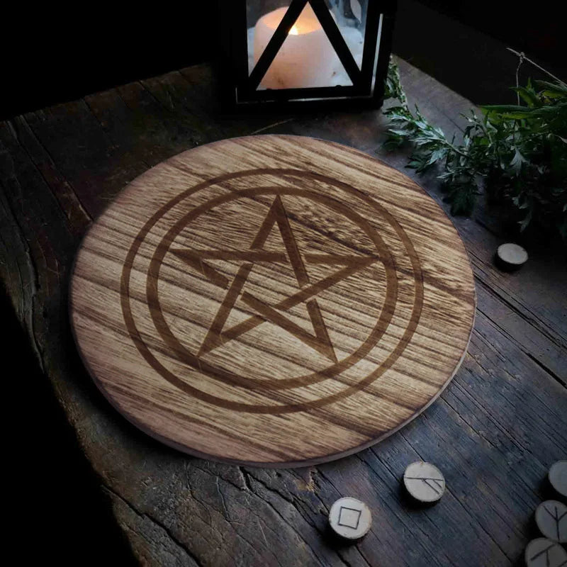 2-in-1 Pentagram Wooden Candle Holder Tray DIY Altar Decor Witchcraft Wicca Spell Ritual Tarot Supplies