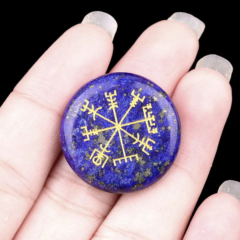 Vegvisir Carving Crystal Stones Round for Energy Therapy Meditation Spiritual Home Decoration 25mm