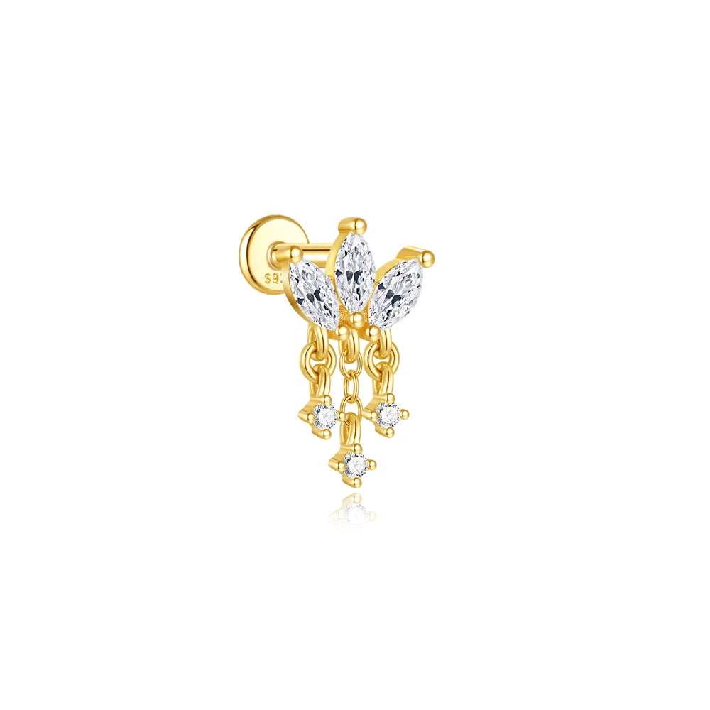 1PC 925 Sterling Silver Eight-pointed Star CZ Piercing Earring For Women Ins Tassel Chain Stud Earring Party Fine Jewelry