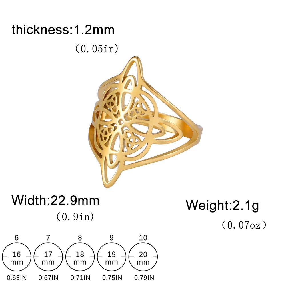 Witch Knot Stainless Steel Ring Wiccan Cross Celtics Knot Witchcraft Good Luck Protection