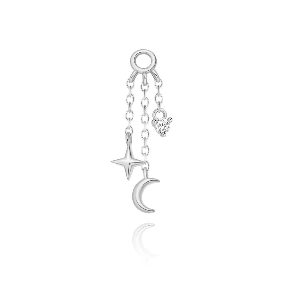 1PC 925 Sterling Silver Eight-pointed Star CZ Piercing Earring For Women Ins Tassel Chain Stud Earring Party Fine Jewelry