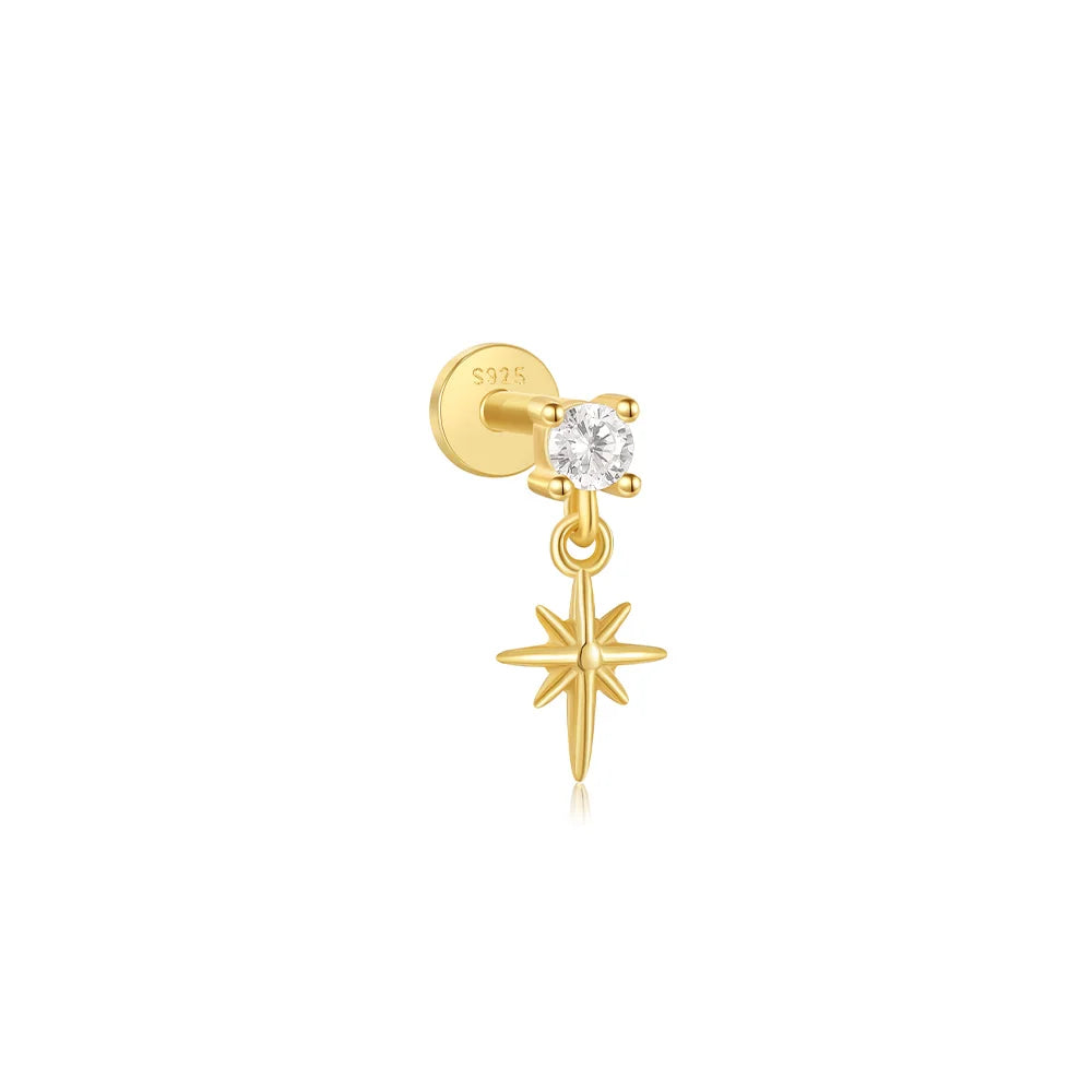 1PC 925 Sterling Silver Eight-pointed Star CZ Piercing Earring For Women Ins Tassel Chain Stud Earring Party Fine Jewelry