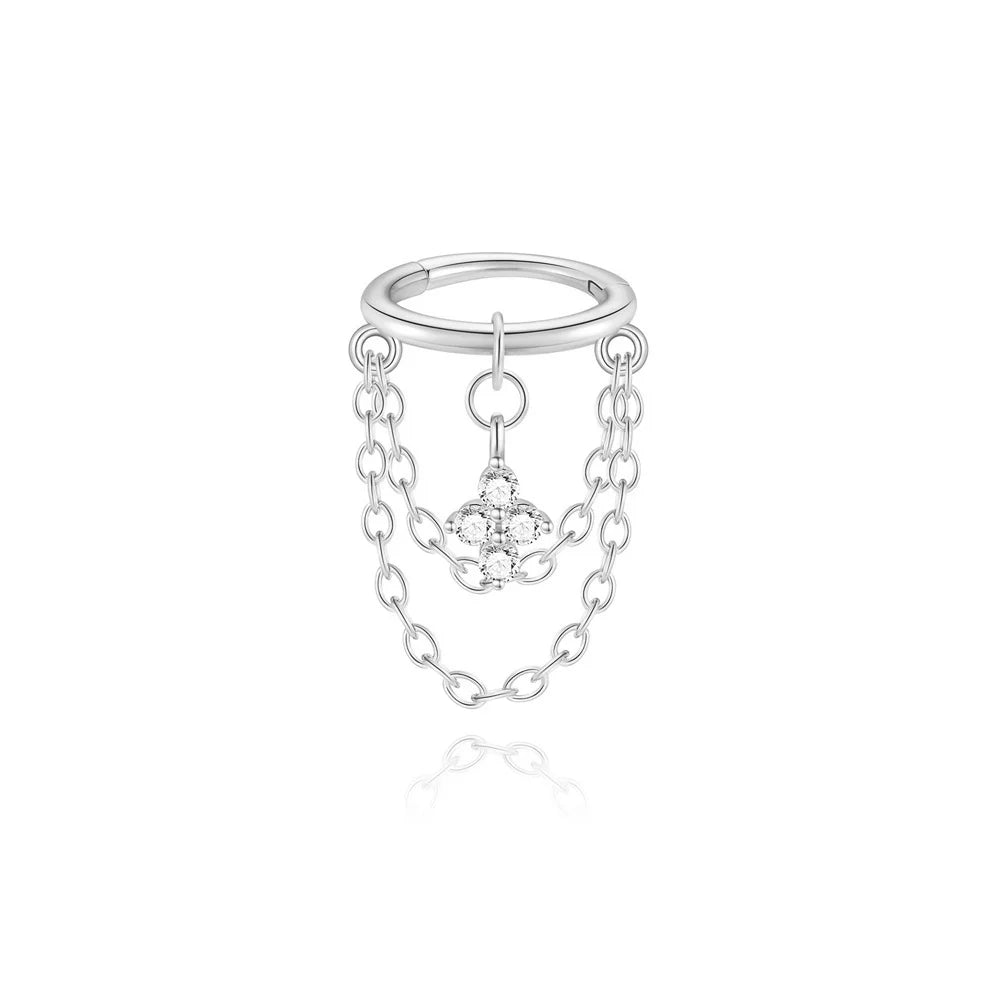 1PC 925 Sterling Silver Eight-pointed Star CZ Piercing Earring For Women Ins Tassel Chain Stud Earring Party Fine Jewelry