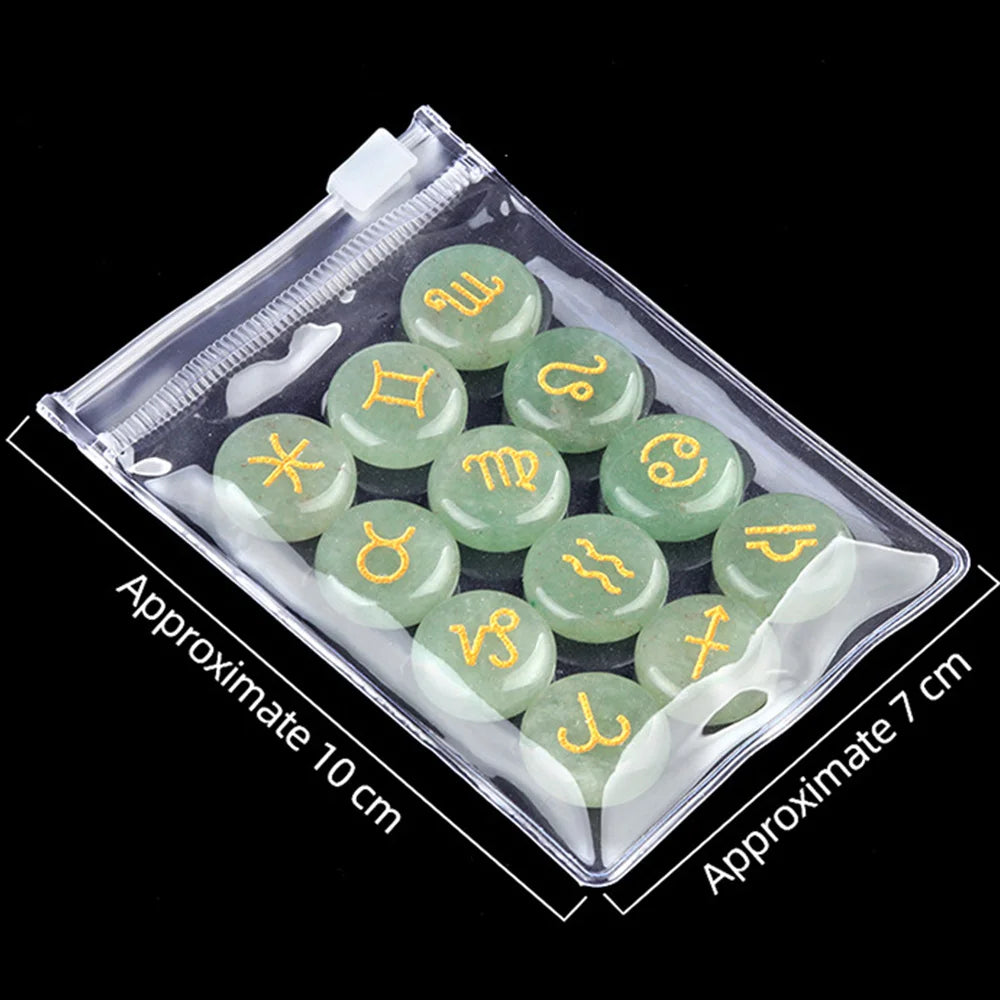 12 Constellations Themed Rune Spiritual Stones Zodiac Sign Reiki Healing Crystals Pocket Stones Natural Obsidian