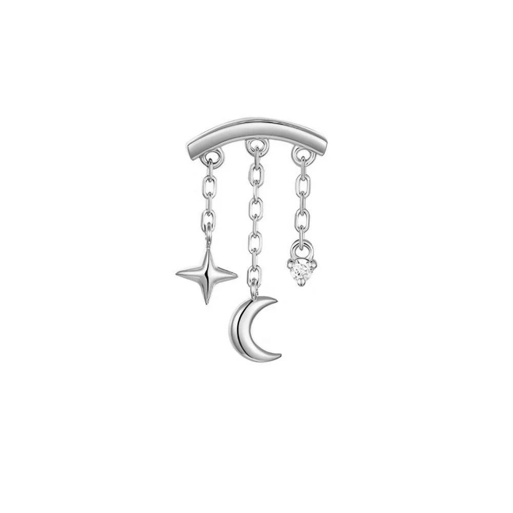 1PC 925 Sterling Silver Eight-pointed Star CZ Piercing Earring For Women Ins Tassel Chain Stud Earring Party Fine Jewelry