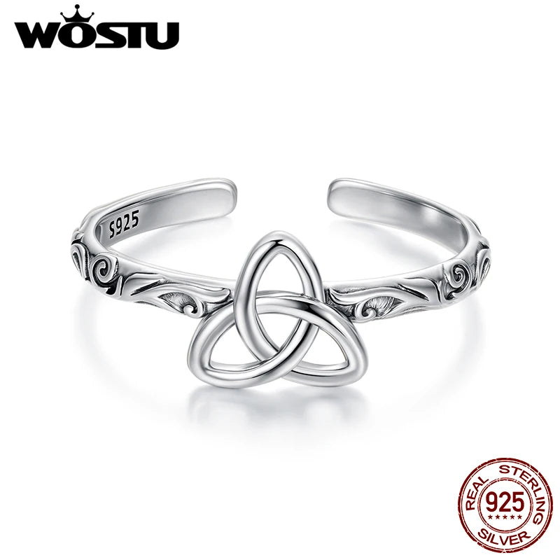 925 Sterling Silver Vintage Celtic Knot Open Ring For Good Luck Witch Knot Adjustable Rings Amulet Jewelry