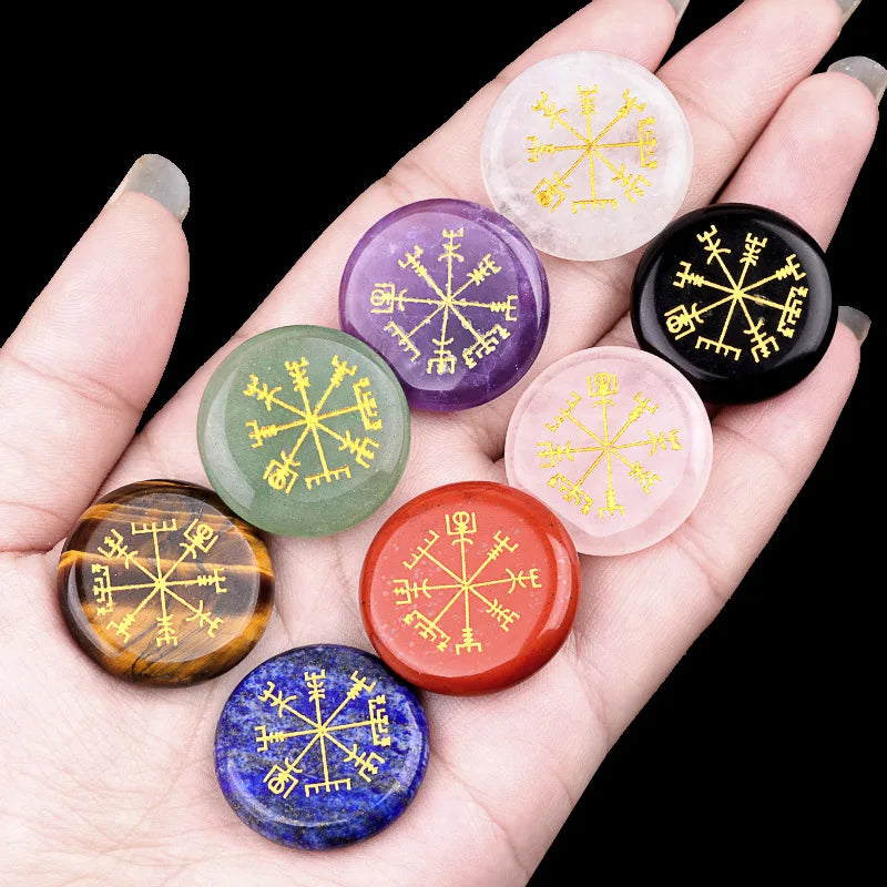 Vegvisir Carving Crystal Stones Round for Energy Therapy Meditation Spiritual Home Decoration 25mm