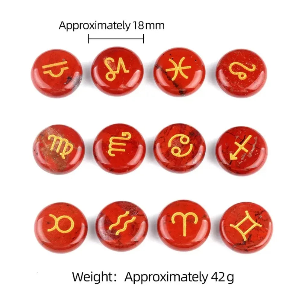 12 Constellations Themed Rune Spiritual Stones Zodiac Sign Reiki Healing Crystals Pocket Stones Natural Obsidian