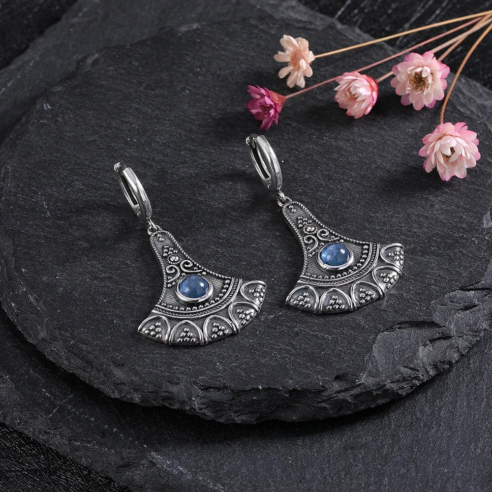 Long Natural Kyanite Earrings S925 Silver for Women