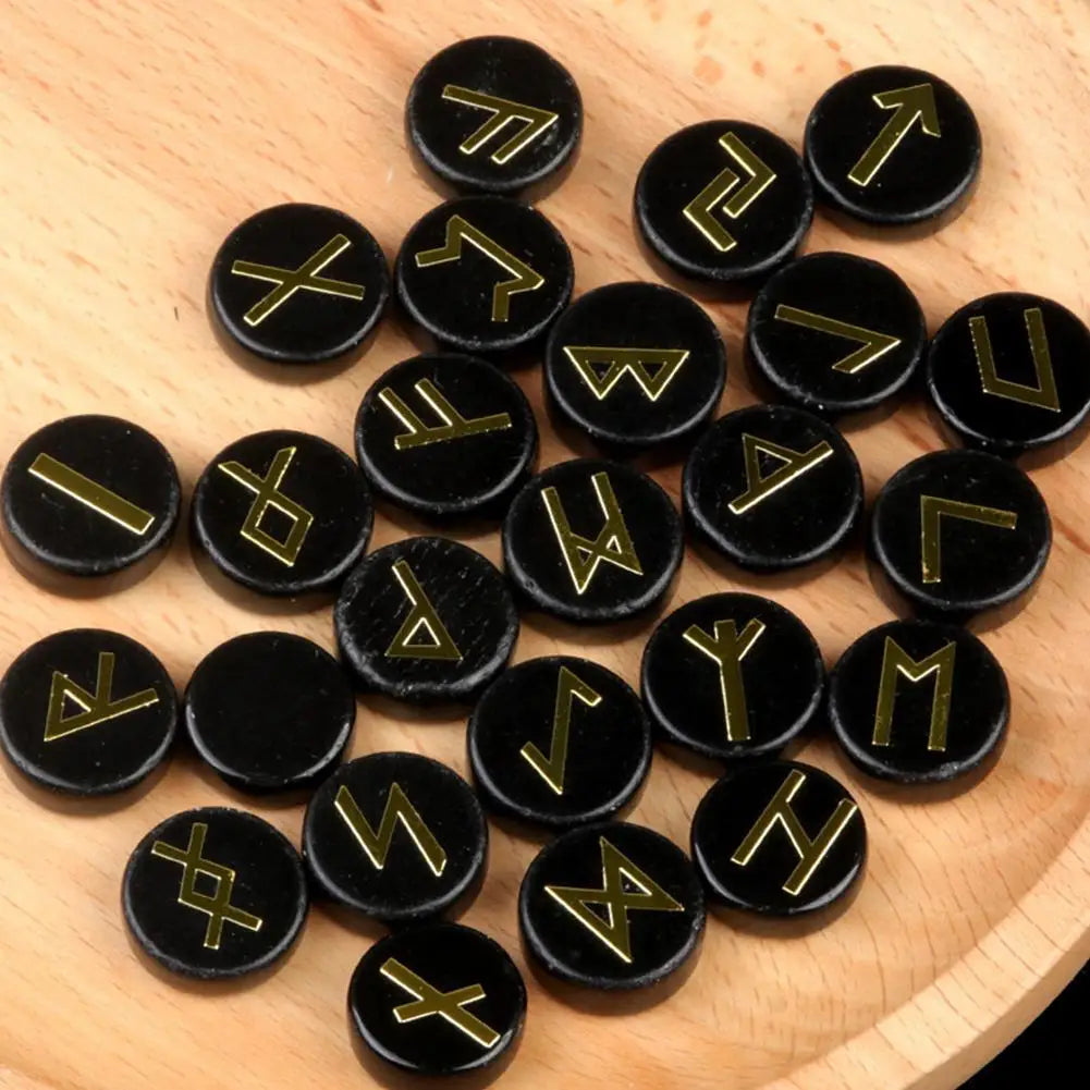 25Pcs/Set Natural Crystal Agate Rune Stones Divination Meditation Rituals Witchcraft