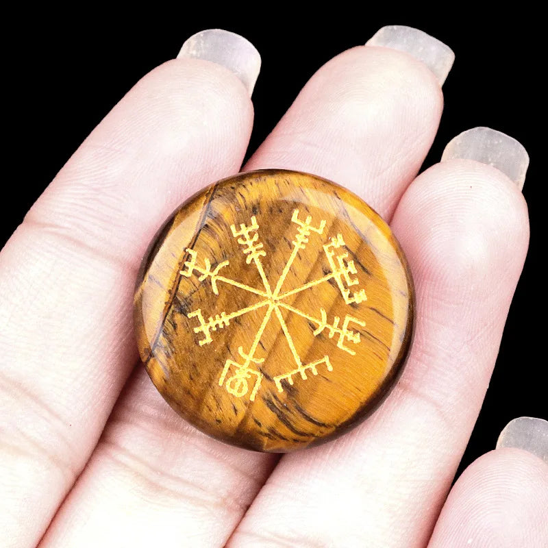 Vegvisir Carving Crystal Stones Round for Energy Therapy Meditation Spiritual Home Decoration 25mm