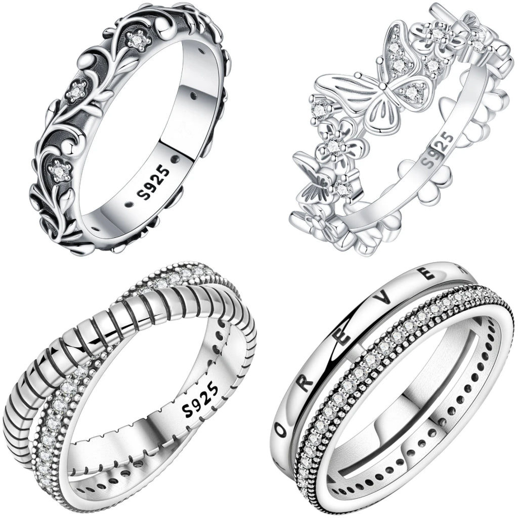 S925 Sterling Silver Vintage Pattern Closed Ring For Women