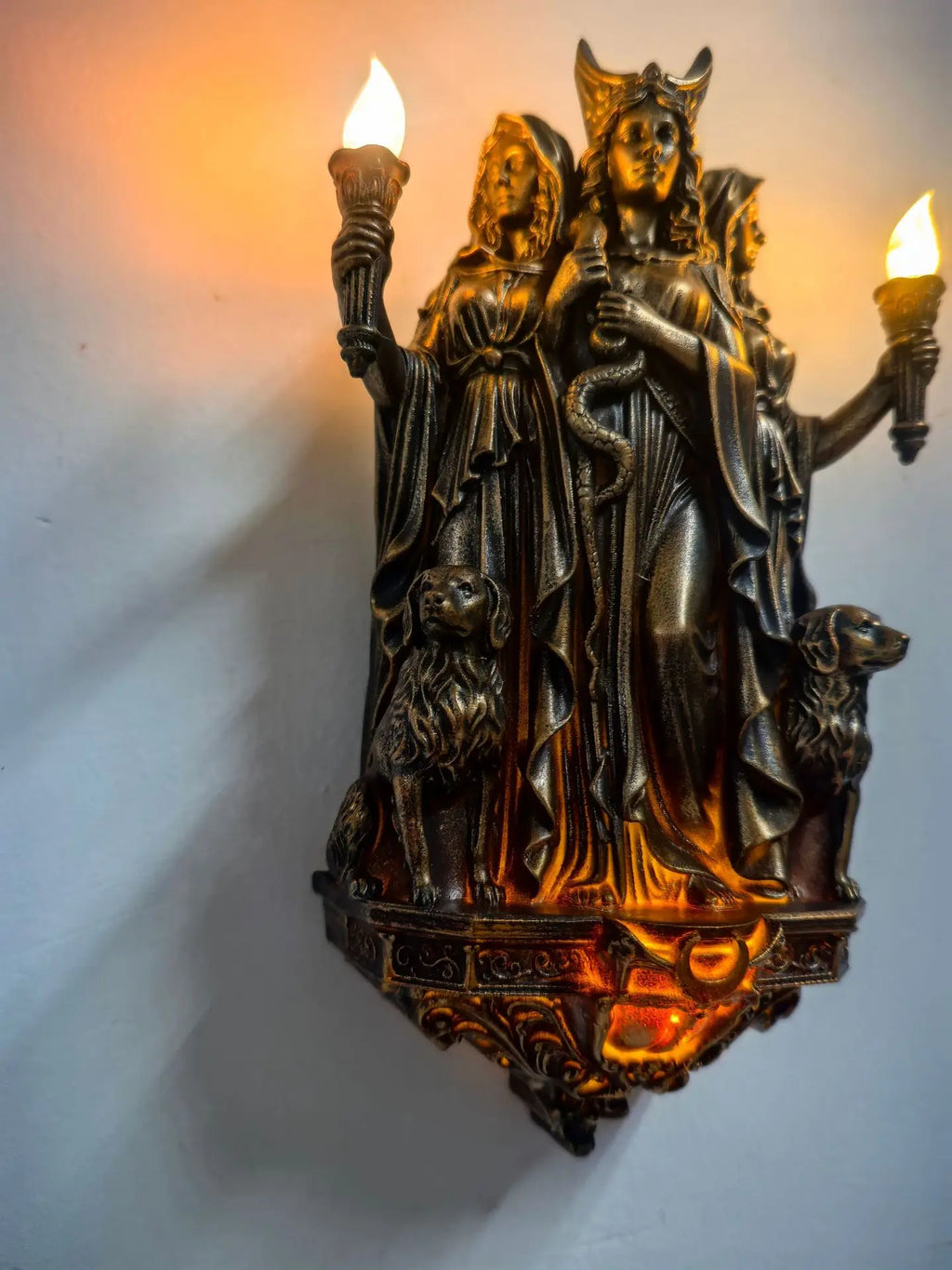 Hecate Wall Lamp Triple Goddess Three Headed Sculpture Archangel Michael Odin Statue Art Decor For Bedroom Living Room Witchcraft, Ritual