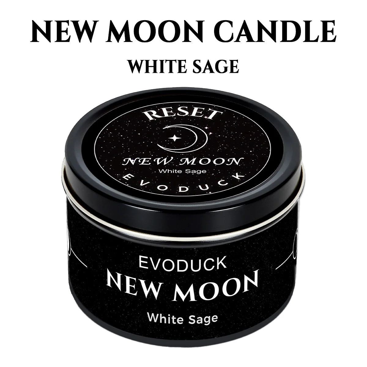 1pc New Moon Scented Candles Crystal Energy Candles 3oz Soy Wax Scented Candle Black Tin with Black Crystal Chips Witchcraft Rituals