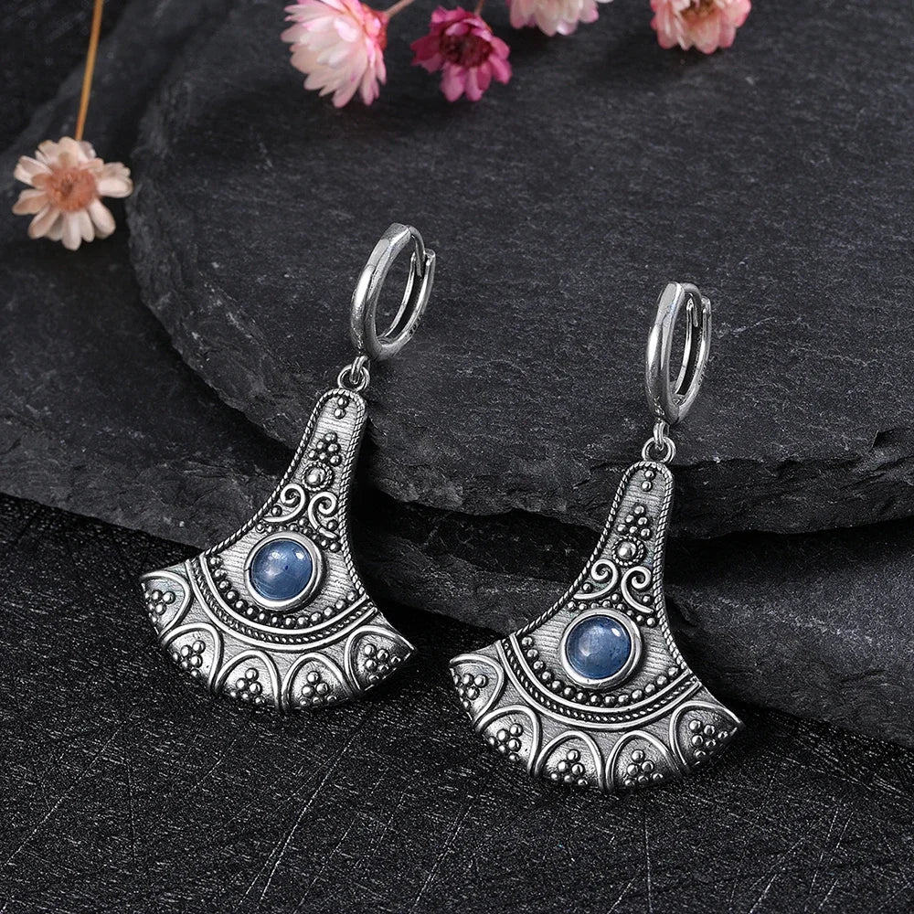 Long Natural Kyanite Earrings S925 Silver for Women