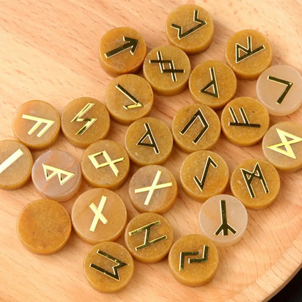 25Pcs/Set Natural Crystal Agate Rune Stones Divination Meditation Rituals Witchcraft
