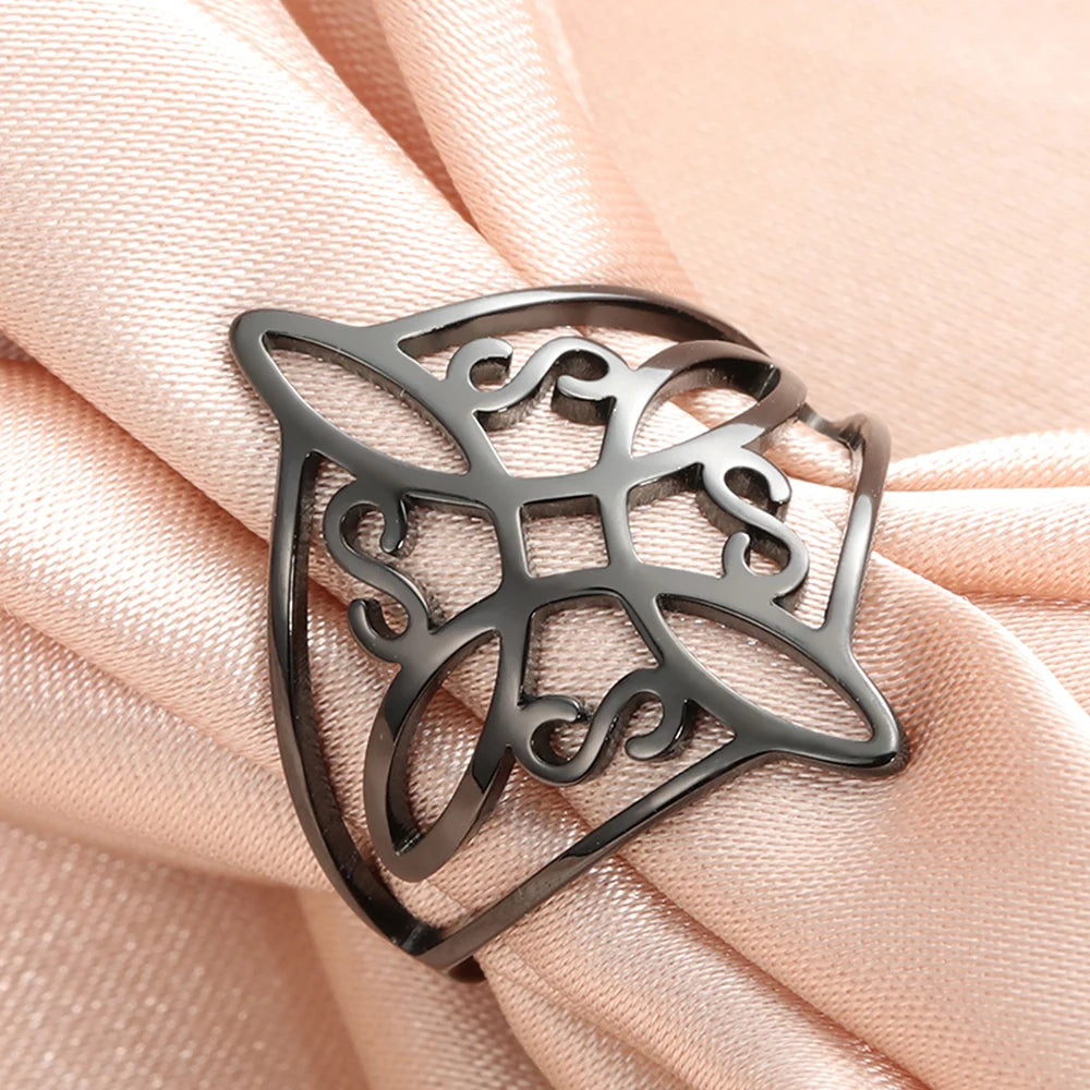Witch Knot Stainless Steel Ring Wiccan Cross Celtics Knot Witchcraft Good Luck Protection