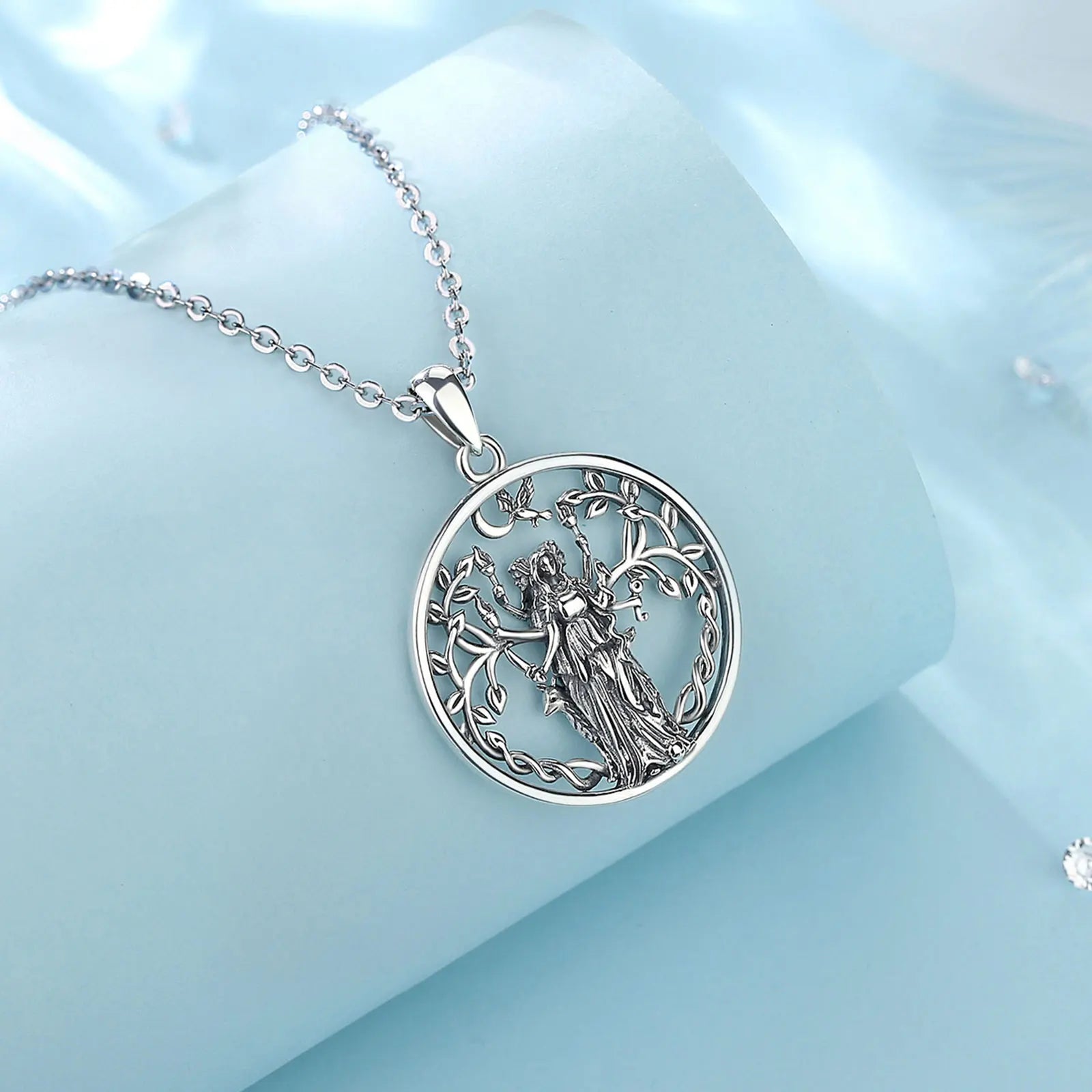 Eudora 925 Sterling Silver Triple Moon Goddess Necklace Hecate Amulet Pendant Triple Goddess Jewelry Personality Gift for Women