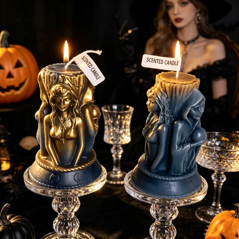3D Triple Goddess Witch Silicone Candle Mold Maiden Mother Crone Mold for DIY Candle Soap Resin Halloween Witchcraft Ritual Home Decor