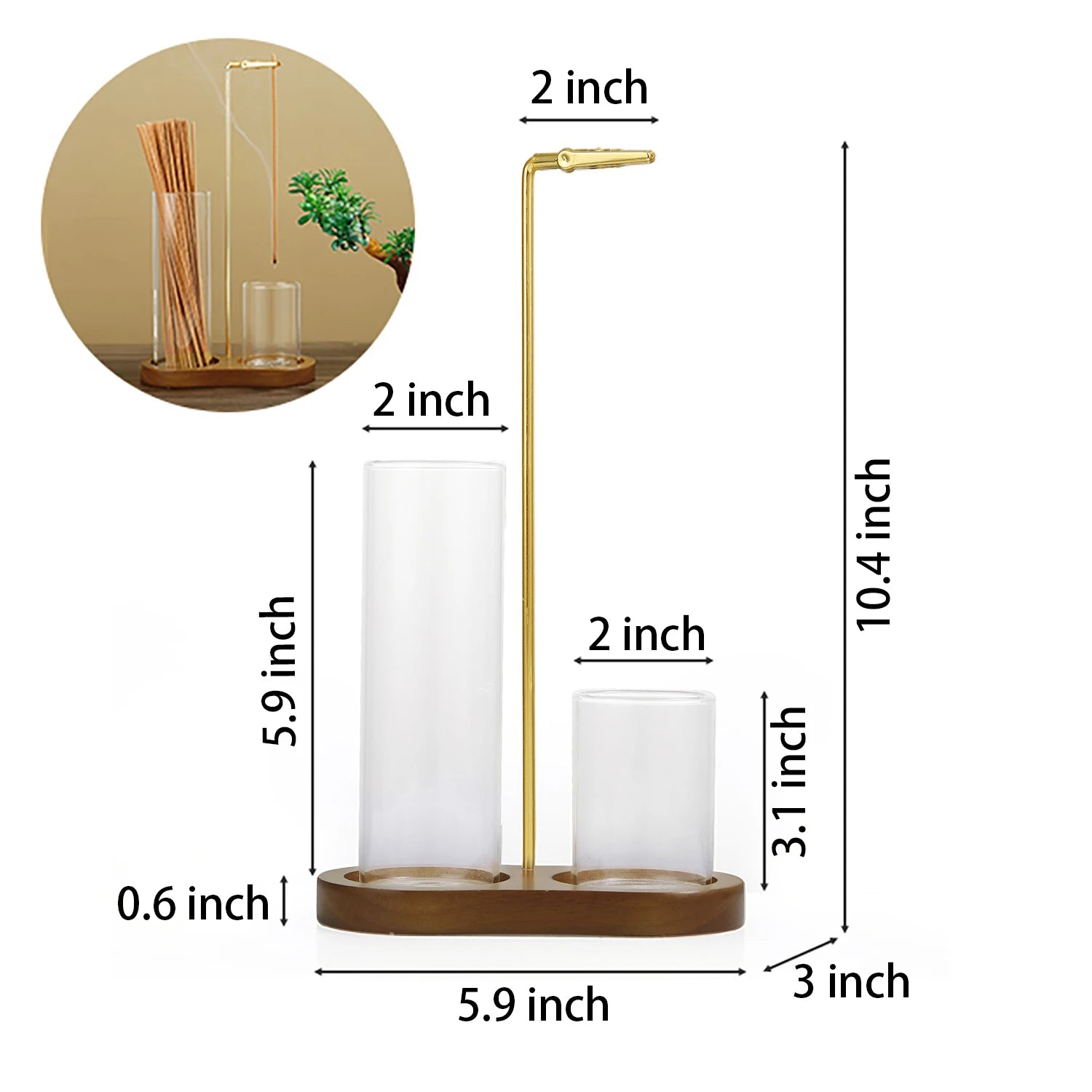 2 in 1 Incense Holder Incense Burner with Glass Ash Catcher and Incense Sticks Organizer for Meditation Yoga Spa