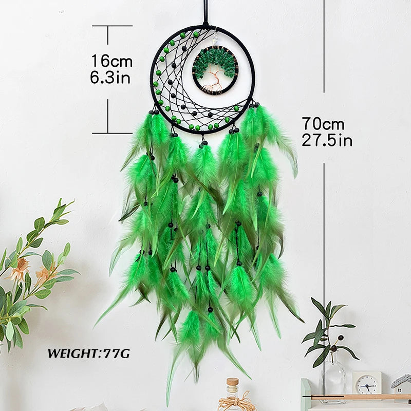 Nordic Tree Of Life Crystal Wall Hanging Dream Catcher Hand-woven with Feathers
