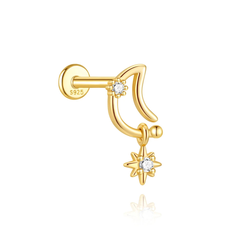 1PC 925 Sterling Silver Eight-pointed Star CZ Piercing Earring For Women Ins Tassel Chain Stud Earring Party Fine Jewelry