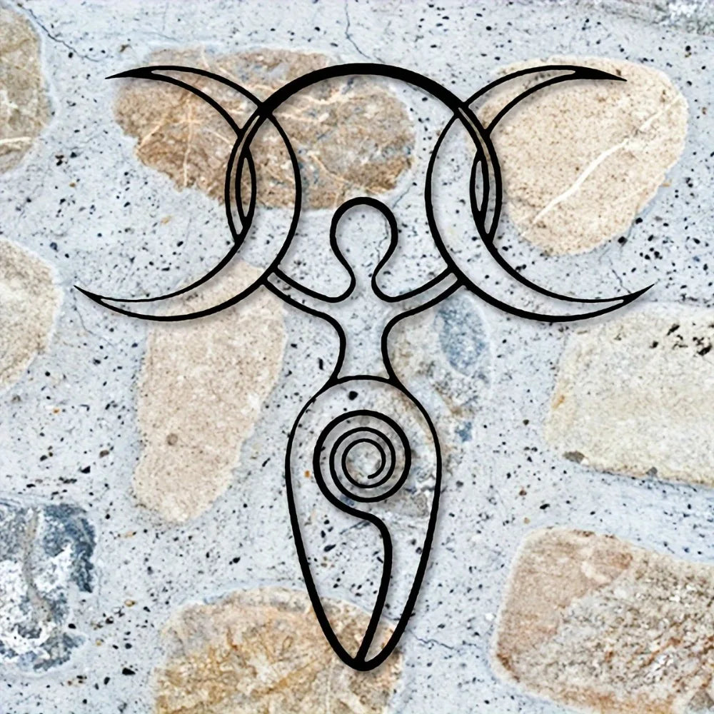 Triple Moon Metal Wall Art Sculpture Goddess Hanging Decor for Yoga Room Rustic Iron Statue 15.7x15 Inch Witchcraft Ritual