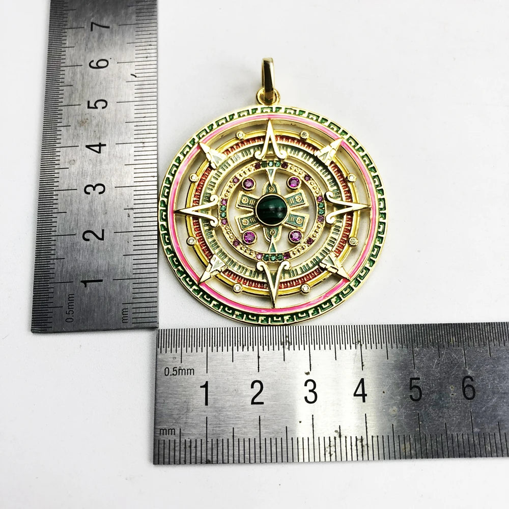 925 Sterling Silver Magical Amulet Mythical Aztec Compass Pendant Jewelry