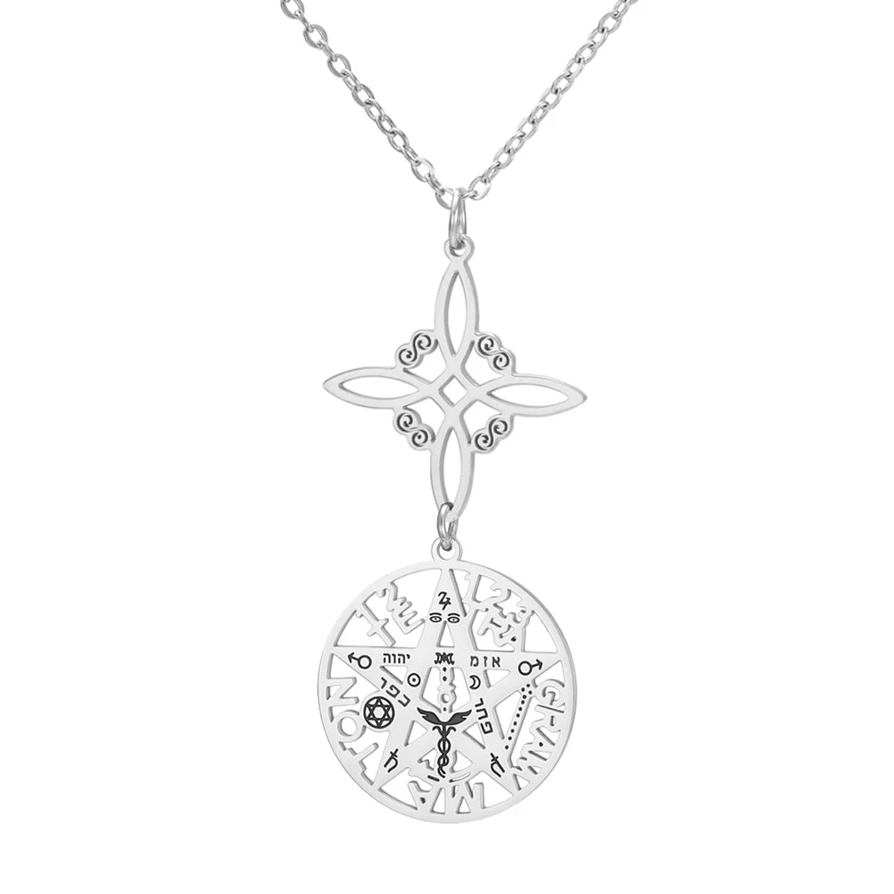 Witch Knot Pentagram  Necklace Stainless Steel Double Protection Jewerly