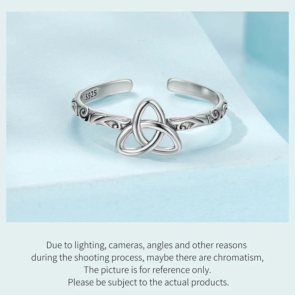 925 Sterling Silver Vintage Celtic Knot Open Ring For Good Luck Witch Knot Adjustable Rings Amulet Jewelry