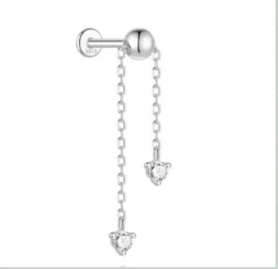 1PC 925 Sterling Silver Eight-pointed Star CZ Piercing Earring For Women Ins Tassel Chain Stud Earring Party Fine Jewelry