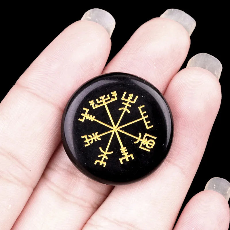 Vegvisir Carving Crystal Stones Round for Energy Therapy Meditation Spiritual Home Decoration 25mm