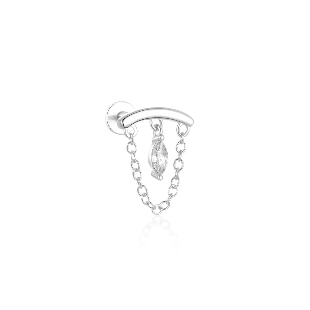 1PC 925 Sterling Silver Eight-pointed Star CZ Piercing Earring For Women Ins Tassel Chain Stud Earring Party Fine Jewelry