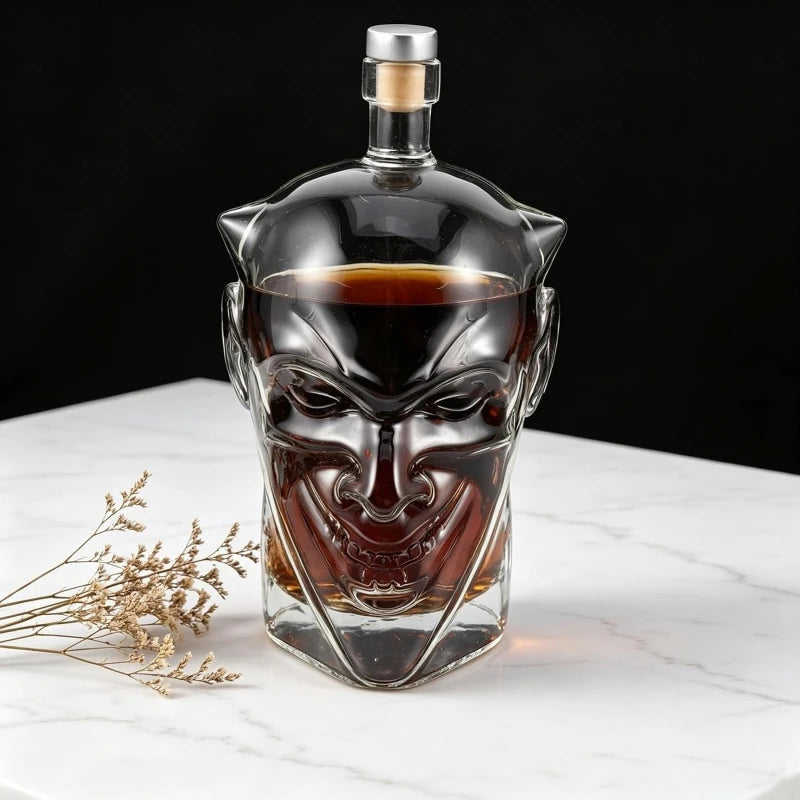 1L Fallen Angel Goblin Shaped Bottle Halloween Demon Whiskey Liquor Wine Glass Decanter with Cork Stopper Witch Home Bar Decor Gift