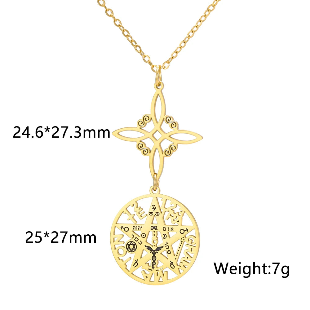 Witch Knot Pentagram  Necklace Stainless Steel Double Protection Jewerly