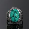 S925 Sterling Silver Vintage Ring With Natural Turquoise Stone Rings Oval and Round Shape Flower Carved Rings For Women Men