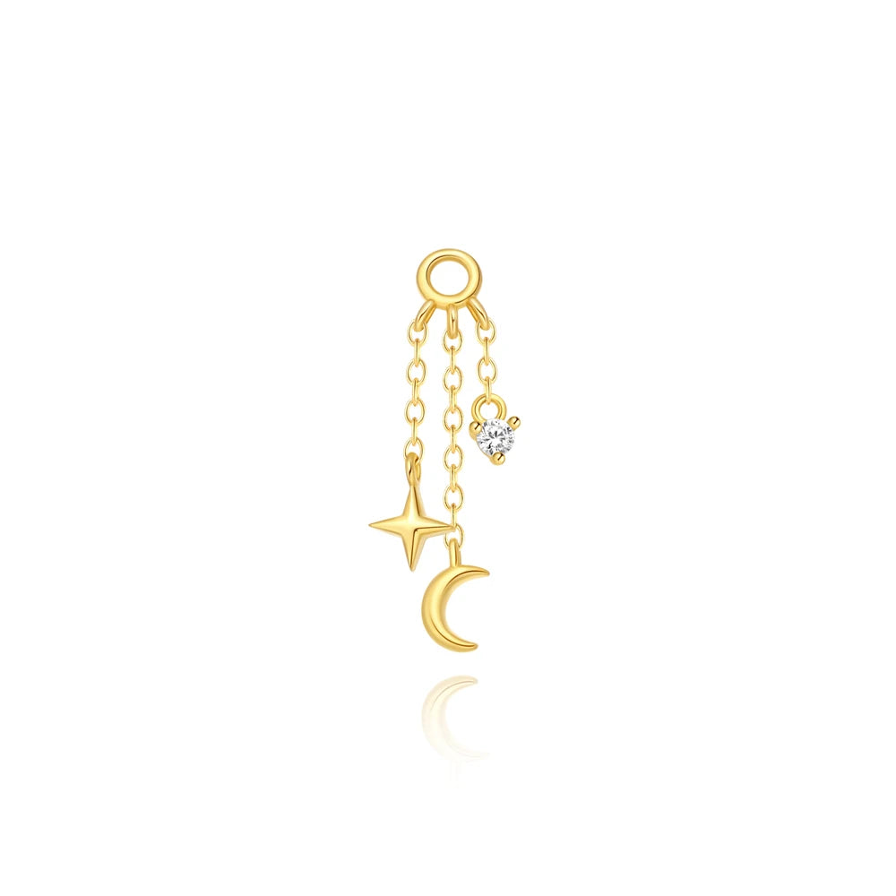 1PC 925 Sterling Silver Eight-pointed Star CZ Piercing Earring For Women Ins Tassel Chain Stud Earring Party Fine Jewelry