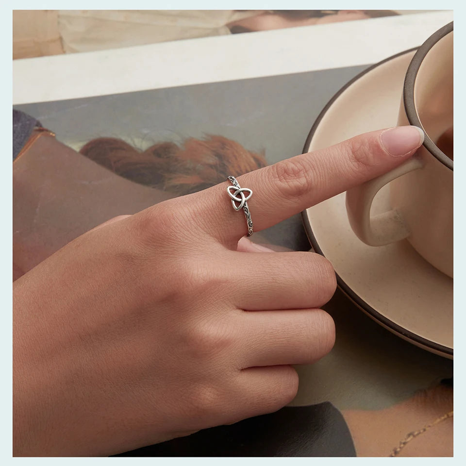 925 Sterling Silver Vintage Celtic Knot Open Ring For Good Luck Witch Knot Adjustable Rings Amulet Jewelry