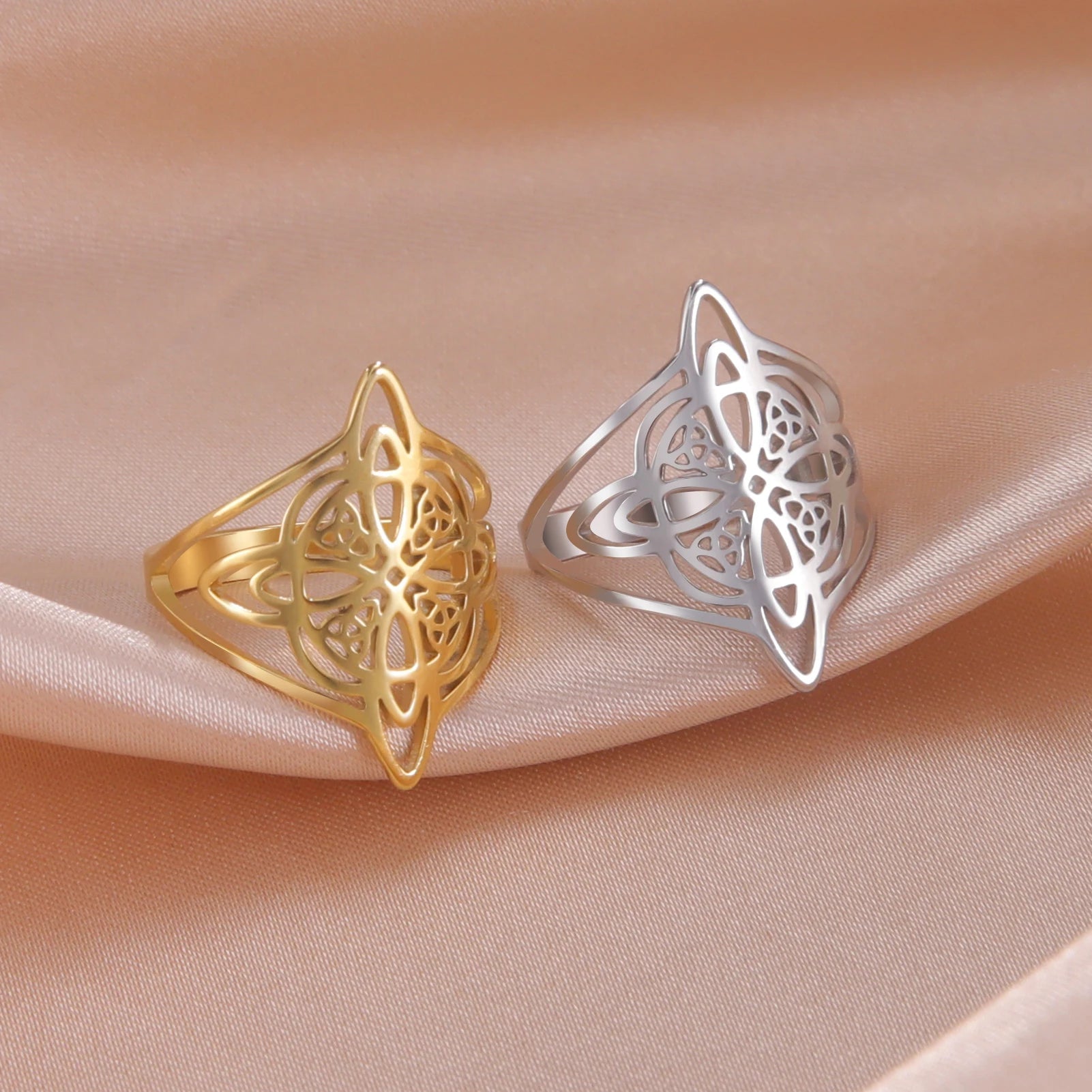 Witch Knot Stainless Steel Ring Wiccan Cross Celtics Knot Witchcraft Good Luck Protection