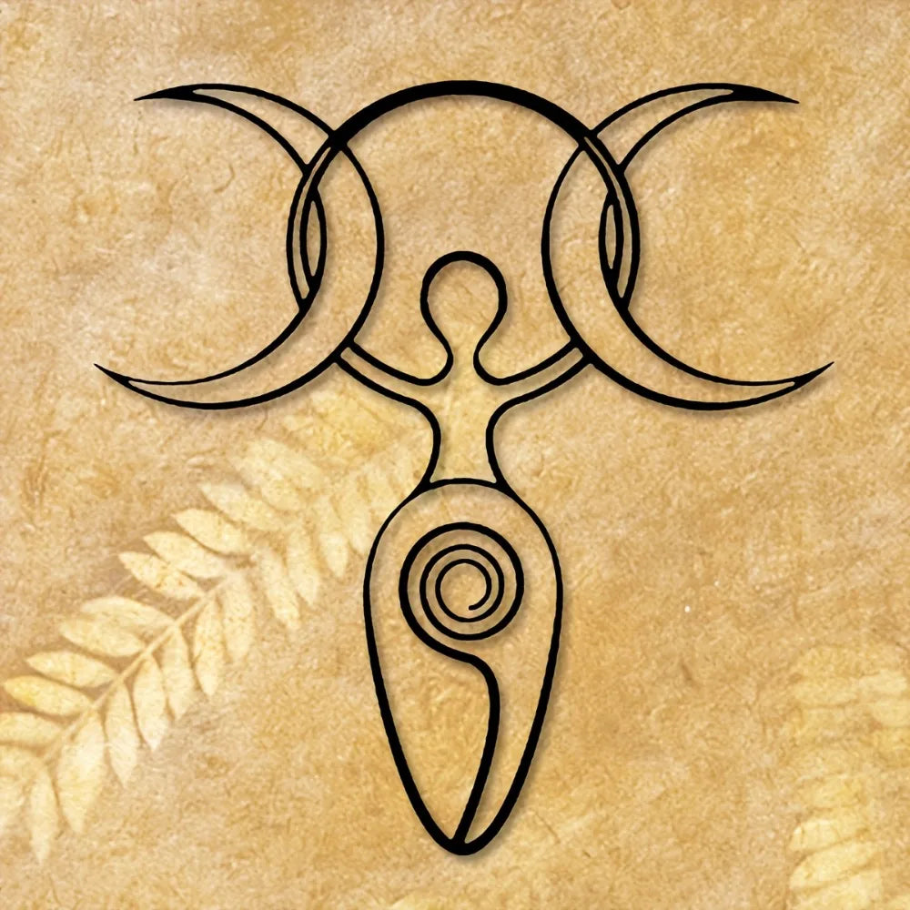Triple Moon Metal Wall Art Sculpture Goddess Hanging Decor for Yoga Room Rustic Iron Statue 15.7x15 Inch Witchcraft Ritual