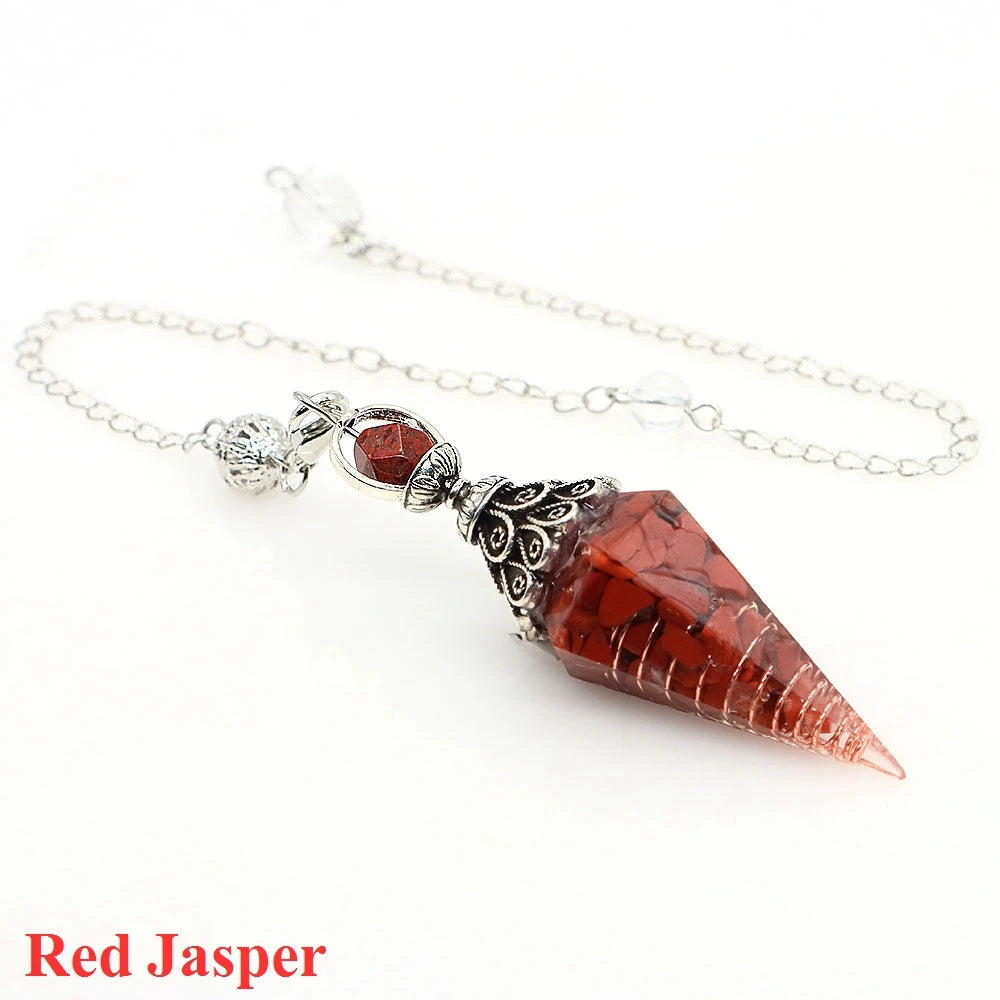 Natural Crystal Dowsing Pendulum Reiki Stone Chips Orgone Pendulums Hexagonal Pointed Reisin Spiritual Pendulo for Divination